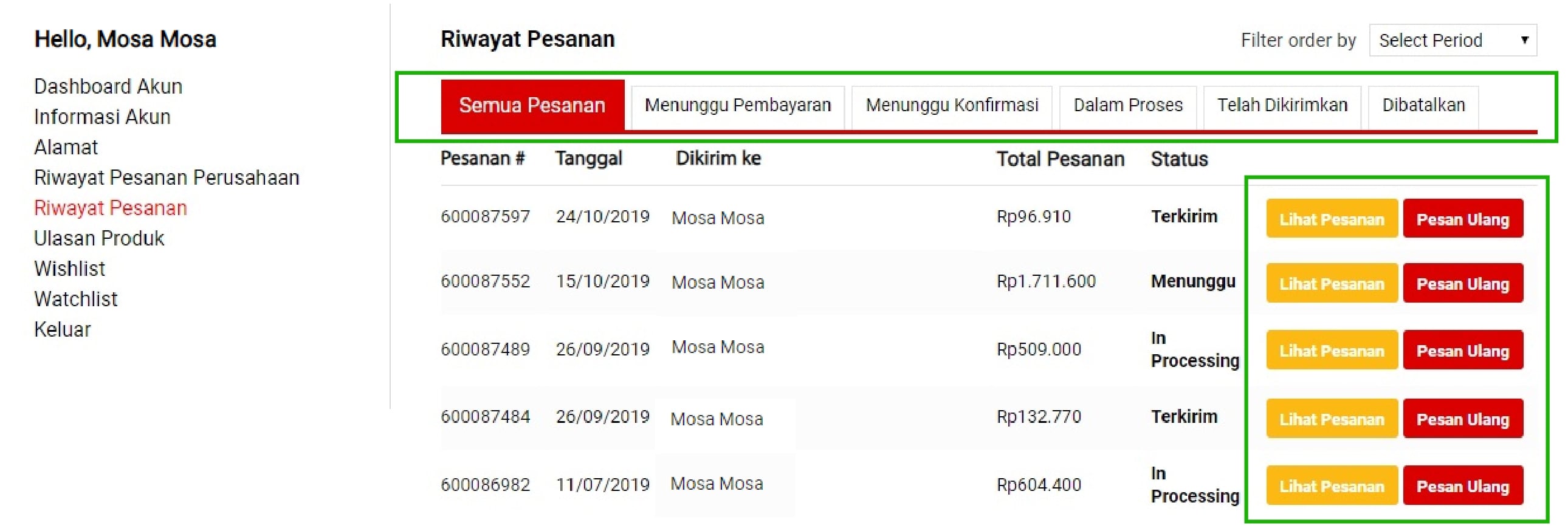 Order History